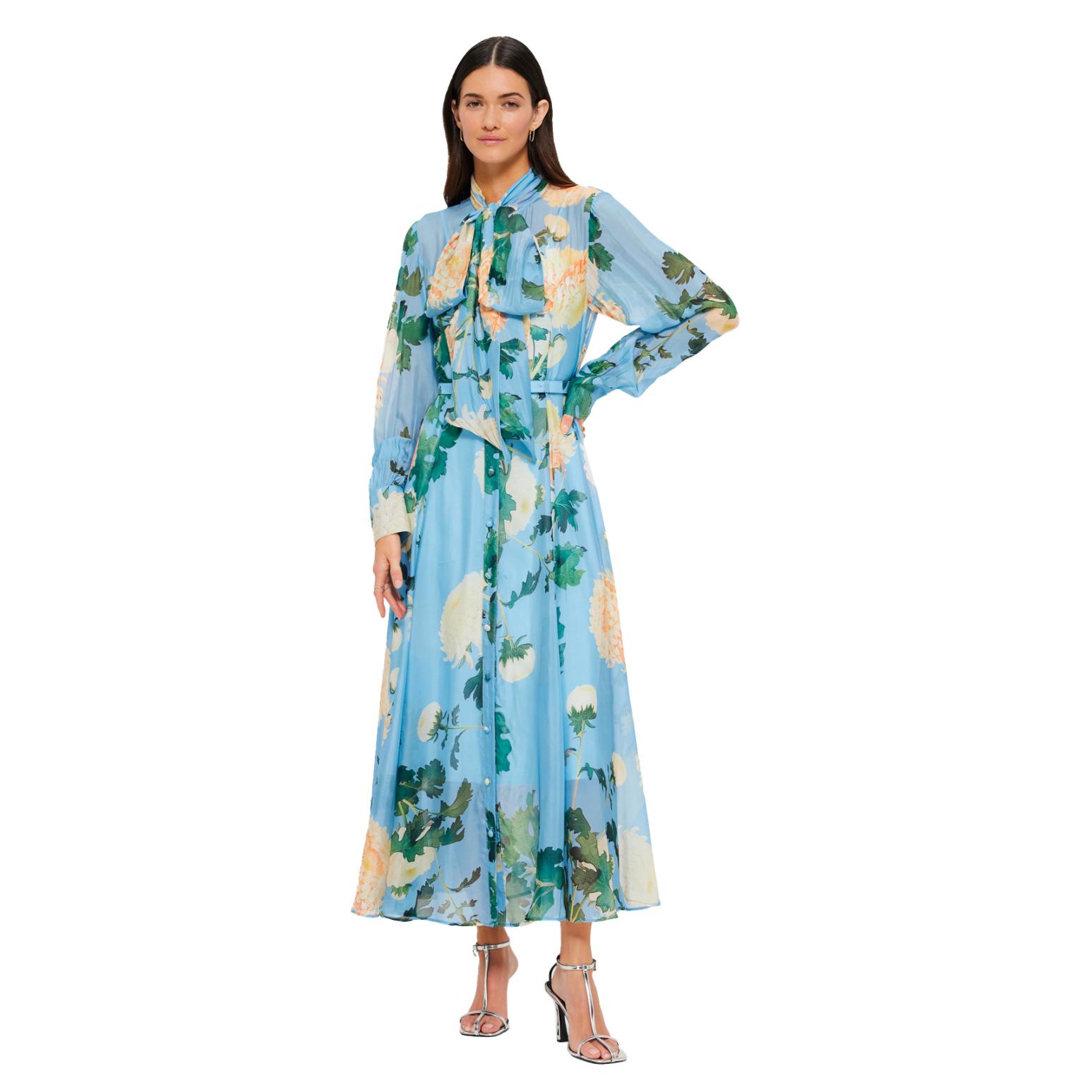 LEO LIN Liliane Tie Neck Midi Dress